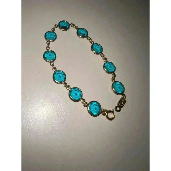 Vintage Gold Tone Aqua Green Crystal Bracelet - Picture 1 of 4